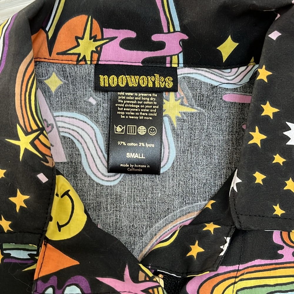 Women’s Black Graphic Jumpsuit with Colorful Cosmic Print - Picture 2 of 5